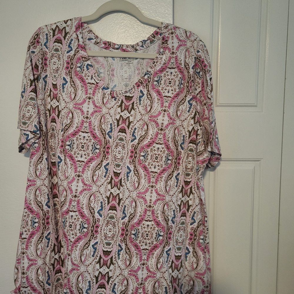 Lane Bryant Pink and Brown Paisley Short Sleeve Top